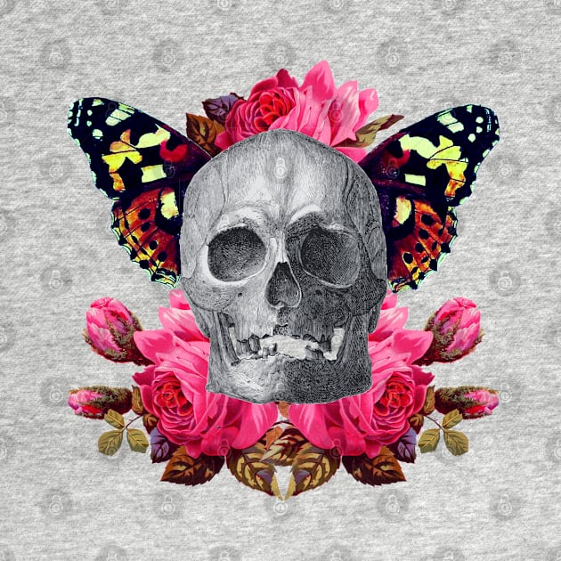 Skull with flowers and butterfly wings by CharlieCreates